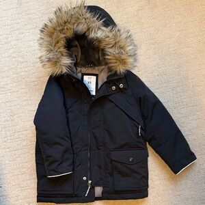 GAP Black Jacket with Faux Fur Hood
